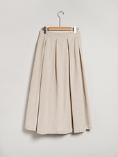 cheap Women&#039;s Skirt-Women&#039;s Linen Blend Khaki Box Pleated Midi Skirt