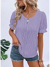 economico Top Semplici da Donna-Per donna Camicia in pizzo Manica corta Girocollo Nero Bianco Blu Viola Estate
