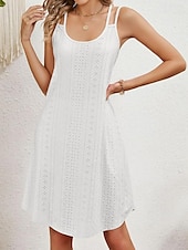 tanie mini czarna sukienka-Damskie Sukienka midi Biała sukienka Sukienka na ukończenie szkoły Koronkowa sukienka Codzienne sukienki Moda miejska Codzienny Linia A Urlop Ulica Święto Luźna Krótki rękaw W serek Czarny Biały