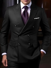 cheap Formal Suits-Men&#039;s Wedding Suits Homecoming Suits Black White Business Formal Solid Colored Tailored Fit 2 Piece Double Breasted Six-buttons