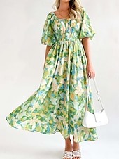 ieftine Rochii de Vacanță-Pentru femei Rochie Lunga Rochie Maxi Rochie casual Rochie leagăn Rochie A line Rochie de vară Stilat Vacanță Zilnic Dată Fit regulat Floral Manșon Jumate De Pe Umăr Roșu-aprins Albastru piscin