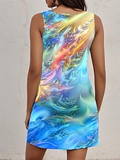 levne Umělecké a designové šaty-Dámské mini šaty casual šaty petite šaty sundress tank šaty vintage dovolená volný střih ombre bez rukávů crew neck modré léto