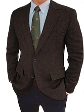 preiswerte Blazer &amp; Jacke-Herren Tweed Fischgrät Blazer Retro Vintage Jacke Winter Regular Übergröße Einreihig Zwei Knöpfe Braun Schwarz Blau