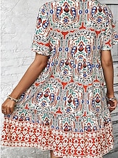 billige Boho-kjoler-Dame Mini kjole Uformell kjole Boho elegante kjoler Sommerkjole Boho-kjole Fritid Bohem Feriereise Daglig Strand Løstsittende Blomstret Kortermet V-hals Rød Blå Fuksia Sommer