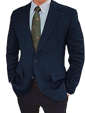 preiswerte Blazer &amp; Jacke-Herren Tweed Fischgrät Blazer Retro Vintage Jacke Winter Regular Übergröße Einreihig Zwei Knöpfe Braun Schwarz Blau
