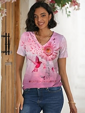 abordables T-shirt Art &amp; Design-t-shirt basique fluo pour femme&amp;amp;hauts à manches courtes à imprimé abstrait lumineux, col en V, quotidien, week-end, jaune, bleu, or, bleu clair