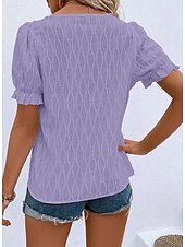economico Top Semplici da Donna-Per donna Camicia in pizzo Manica corta Girocollo Nero Bianco Blu Viola Estate