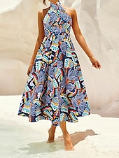 levne Elegantní květinové šaty-dámské ležérní šaty květinový list bez zad ohlávka midi šaty ležérní boho denní dovolená bez rukávů léto