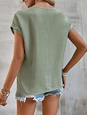 preiswerte Hemden-Damen Leinen-inspirierte Hemden Spitzen-T-Shirt Einfach Mode Kurzarm Rundhalsausschnitt Normale Oberteile Urlaub Täglich Spitze Schwarz Blau Braun Grün Khaki Sommer