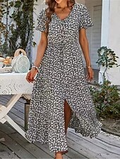 levne Neformální květinové šaty-dámské midi šaty s květinovým potiskem ve výstřihu do boho denní dovolená s krátkým rukávem