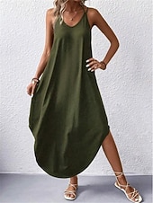 ieftine rochie maxi neagra-Pentru femei Rochie Maxi Rochie neagra Rochie casual Rochie de Cocktail Rochie formala Șic Stradă Maxi Casual Vacanță Stradă Concediu Fit regulat Fără manșon Cu Bretele Negru Roșu Vin Bleumarin Verde