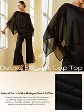 cheap Shirts,Tops &amp; Blouses-Modal Chiffon Crewneck Cape Sleeveless Top