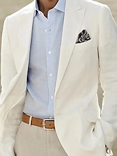 abordables Blazer en lin-Veste blazer en lin pour hommes veste de sport mode décontractée été uni blanche coupe ajustée à boutonnage simple à un bouton