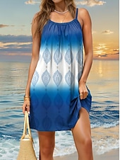 abordables Robes Boho-Robe Mini Femme Robe Petite Robe D&#039;Été Robe Shift Robe D&#039;Été Tropicale Hawaïenne Boho Vacances Décontractées Plage Ajustement Large Ombre Tropicale Sans Manches Col Rond Rose Bleu Marine Bleu Été
