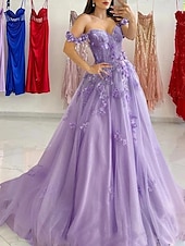 levne Plesové šaty-Šaty A-line Plesové šaty Elegantní šaty Formální s vlečkou Bez rukávů Srdíčkový výstřih Tyl se záhyby Flitrové aplikace Masquerade šaty