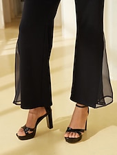 baratos Calça-Mulheres Parte inferior do sino Calças Comprimento total Chiffon Capital Elegante Casual Diário Roupa Diária Para Noite Preto Branco Outono Primavera Verão S M L