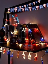  Патриотичные светодиодные гирлянды для Дня независимости 4 июля 250-й юбилей День памяти звездные огоньки 1,5 м 10 LED работающие от батареек праздничное украшение для дома