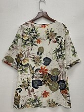 olcso Boho póló-Női Extra méret Póló Falevél Virág Napi Alkalmi Rövid ujjú Terített nyak Napi Nyomtatott Bézs Minden évszak