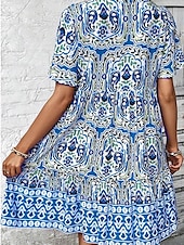 billige Boho-kjoler-Dame Mini kjole Uformell kjole Boho elegante kjoler Sommerkjole Boho-kjole Fritid Bohem Feriereise Daglig Strand Løstsittende Blomstret Kortermet V-hals Rød Blå Fuksia Sommer