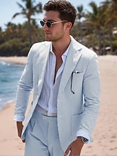 abordables Trajes casuales-De los hombres boda en la playa Trajes Pico Rosa Azul Marino Color sólido Estándar Juego de 2 piezas Recto 2 botones