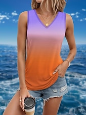 voordelige Grafische winkel Tanktops &amp; Camis-Vrouwen Camisole Tanktop Vest Ombre Kleur Gradiënt Print Geel Rekbare Casual Vakantie Strand Mouwloos V-hals Zomer Tank