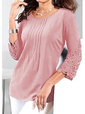 Недорогие Женские Простые Топы-синий кружевной топ со складками