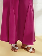  女性用 ワイドレッグ 全長 サテン ポケット パンツ カジュアル／普段着 週末 ローズレッド 夏 S M XL