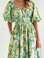 ieftine Rochii de Vacanță-Pentru femei Rochie Lunga Rochie Maxi Rochie casual Rochie leagăn Rochie A line Rochie de vară Stilat Vacanță Zilnic Dată Fit regulat Floral Manșon Jumate De Pe Umăr Roșu-aprins Albastru piscin