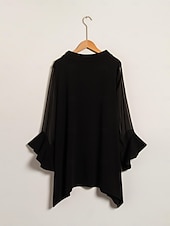 preiswerte Blusen-Damenbluse für Hochzeitsgäste, Partys, schwarz, hoher Halsausschnitt, Chiffon, Modal, Patchwork, ausgestellte Manschetten, schmale Passform, elastisch, elegant, lässig, Bürokleidung