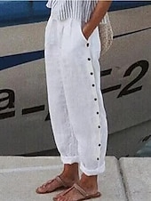 preiswerte Hose-Damen Hosen Hose Casual Lang Glatt Seitentaschen Atmungsaktivität Komfortabel Unelastisch Wochenende Schwarz Weiß Blau Grau Frühling Sommer Regular Fit