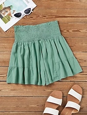 Недорогие Шорты-бермуды-Жен. Шорты Skort Классический На каждый день Короткие Завышенная Полотняное плетение Оборки Эластичная талия Высокий вырез Воздухопроницаемость Мягкий Слабоэластичная На каждый день выходные