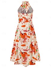 levne Elegantní květinové šaty-dámské ležérní šaty květinový list bez zad ohlávka midi šaty ležérní boho denní dovolená bez rukávů léto