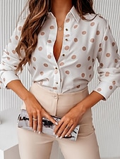 voordelige Dames grafische tops-Dames Overhemd Blouse Bloemig Stip Casual Lange mouw Overhemdkraag Normale tops Vakantie Dagelijks Knop Afdrukken Wit Blozend Roze Rood blauw Khaki Lente zomer