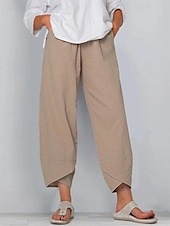 cheap Pants-Women&#039;s Cotton Linen Pants Pants Trousers Casual Daily Ankle-Length Plain Side Pockets Breathability Comfortable Inelastic Weekend Black Wine Green Khaki Spring &amp; Summer Regular Fit