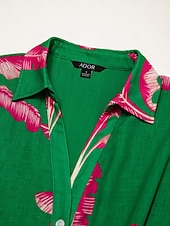 abordables Robes décontractées-Femme Robe imprimée Robe mi-longue Robe mi-longue Vert Manche Courte Plantes Froncé Eté Col V Robe Motif S M L