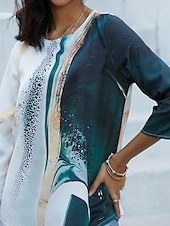 billige Kvinnenes Kunst &amp; Design Topper-Kvinners Bluse Langermet Asymmetrisk Hem Chiffon Grunnleggende Blomstertrykk Vanlige Topper Rund hals Uformell Daglig Grønn Vår Høst