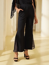 baratos Calça-Mulheres Parte inferior do sino Calças Comprimento total Chiffon Capital Elegante Casual Diário Roupa Diária Para Noite Preto Branco Outono Primavera Verão S M L