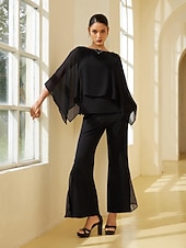baratos Calça-Mulheres Parte inferior do sino Calças Comprimento total Chiffon Capital Elegante Casual Diário Roupa Diária Para Noite Preto Branco Outono Primavera Verão S M L