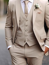 cheap Wedding Suits-Men&#039;s Wedding Suits Dark Green Khaki Daily Business Summer Solid Colored Plus Size 3 Piece Single Breasted Two-buttons