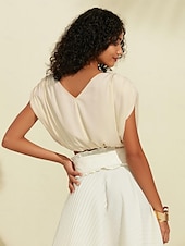 cheap Shirts,Tops &amp; Blouses-Women&#039;s Crop top Drawstring Sleeveless Satin Top Elegant Casual Work Spring Summer