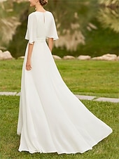 cheap Mom's Jumpsuits-Hall Vintage Open Back Royal Style Wedding Dresses Jumpsuits V Neck Off Shoulder Half Sleeve Court Train Chiffon Bridal Gowns With Pleats Ruched