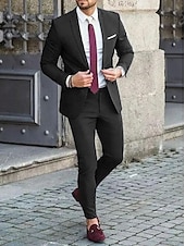 cheap Formal Suits-Black Blue Ivory Men&#039;s Wedding Suits Homecoming Suits Business Workwear Dress Suits Solid Colored 2 Piece Tailored Fit Single Breasted Two-button