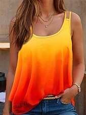 preiswerte Tank-Shirts &amp; kurze Jäckchen für Damen-Damen Unterhemd Tanktop Ärmellos Ombre Gelb Orange Scoop Neck Lässig Sommer Entspannt Passform Atmungsaktiv Schick Mode Größen Verfügbar