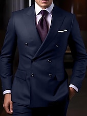 cheap Formal Suits-Men&#039;s Wedding Suits Homecoming Suits Black White Business Formal Solid Colored Tailored Fit 2 Piece Double Breasted Six-buttons