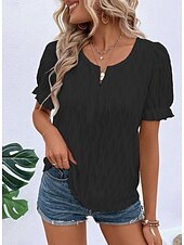economico Top Semplici da Donna-Per donna Camicia in pizzo Manica corta Girocollo Nero Bianco Blu Viola Estate
