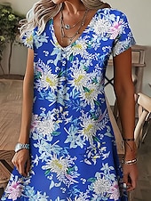 cheap Art&amp;Design Dress-Women&#039;s Mini Dress Petite Dress T Shirt Dress Tee Dress Shift Dress Summer Dress Bohemia Fashion Basic Outdoor Vacation Party Regular Fit Tropical Short Sleeve V Neck Black White Yellow
