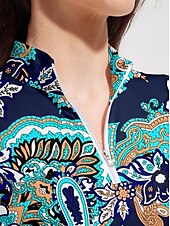 preiswerte Polos und Quarterzips-Damen poloshirt Dunkelmarine Ärmellos Shirt Paisley-Muster Damen-Golfkleidung, Kleidung, Outfits, Kleidung