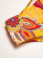 billige designer badetøy-Dame Badetøy Ett stykke Badedrakt Avtagbar pad Rynket utringing Boho Paisley Damask Gul Torget Badedrakter Trykt mønster ny Ferie Strand Klær Strandstil