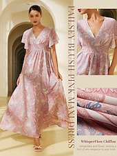 cheap Print Casual Dress-Chiffon Wedding Guest Floral V Neck Corset Maxi Dress