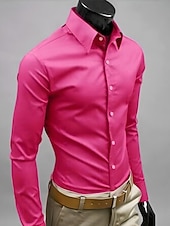 economico Camicie in raso da uomo-Per uomo Camicie Camicia con colletto Camicia con bottoni Liscio Formale Matrimonio Nero Bianco Giallo Rosa Manica lunga Colletto Abbigliamento